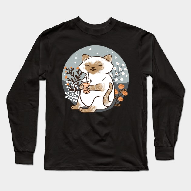 Siamese Cat and Boba Tea Long Sleeve T-Shirt by Wlaurence